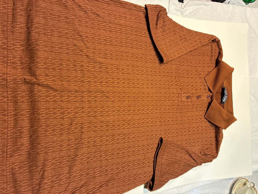 PJ Paul Jones Men's Rust Brown Short Sleeve Cable Knit Polo Shirt